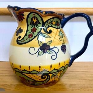 Vintage Corsica Home Ceramic Pitcher Crown Jewel Pattern 7” Tall 64 oz